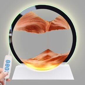 Aoderun 8" Moving Sand Art Picture with LED Light White Wooden Base Moving Sand Art Liquid Motion 3D Deep Sea Sandscape in Motion for Adult Relaxing Toys Decor Home Desktop Office(Black)