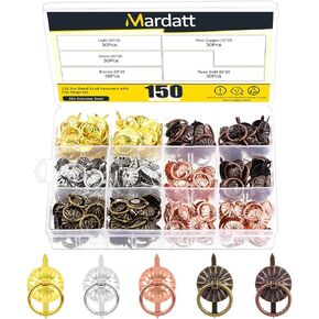 Mardatt 150Pcs Metal Brad Fasteners with Pull Rings Assortment Set 5 Color Mini Antique Paper Fasteners Brads Drawer Handle for Jewelry Box Scrapbooking Chest Drawer Cabinet Art DIY Crafts Decorative in Kuwait