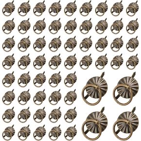 60 Pcs Metal Ring Pull Handles, Small Drawer Pulls for Jewelry Box Chest Cabinet Drawer Handle Ring Bronze-Coloured
