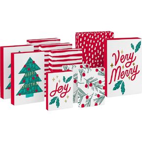 Hallmark Christmas Shirt Boxes for Presents (10 Clothes Boxes with Lids: 3 Small 11", 5 Medium 14", 2 Large 16") Red and White Stripes, Green Tree with Rainbows, Joy, Very Merry in Kuwait