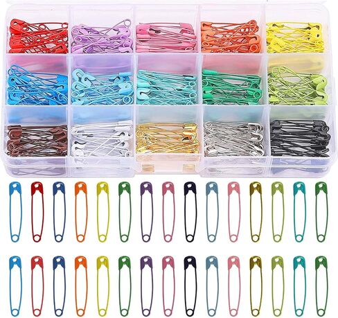300 Pcs Colored Safety Pins for Clothes,32mm/1.26inch Small Safety Pins15 Colors Safety Pins Assorted with Storage Box Metal Knitting Stitch Markers for Sewing Crafts Scarf Tag Fixing in Kuwait