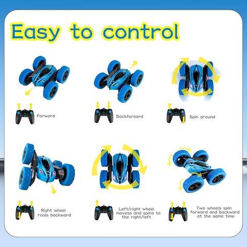 CORPER TOYS Remote Control Car for Kids Ages 6+ with Double-Sided Driving 360-degree Flips,Headlights,2.4Ghz RC Stunt Car for Boys Girls Remote Race Car Gift Set for Birthday Christmas in Kuwait