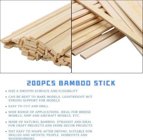 فانسونتا 200 قطعة من عصي الحرف الخشبية، عصي طويلة جدًا، عصي خيزران طبيعية قوية، يمكن منحنيتها للمشاريع الحرفية (15.75 انش طول × 3/8 انش عرض) in Kuwait