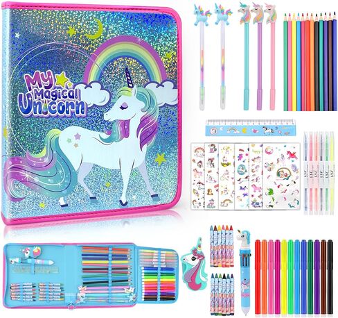 علامات معطرة بالفواكه للأطفال، 57 قطعة من مقلمة يونيكورن هدايا يونيكورن للفتيات بعمر 4 5 6 7 8 9+، هدايا عيد الميلاد للفتيات 4-6-8-12 مجموعة أقلام تلوين فنية مجموعة رسم لوازم in Kuwait