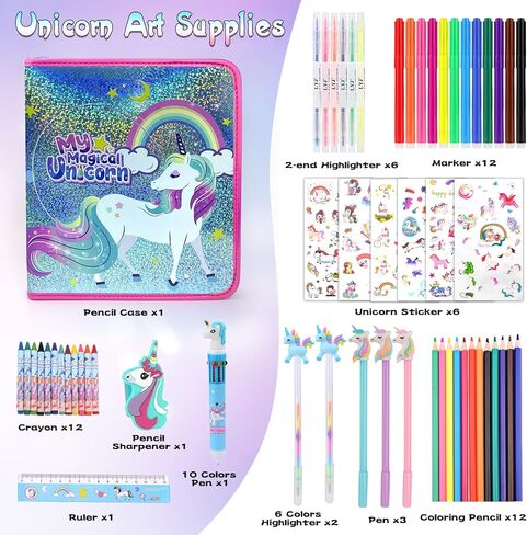 علامات معطرة بالفواكه للأطفال، 57 قطعة من مقلمة يونيكورن هدايا يونيكورن للفتيات بعمر 4 5 6 7 8 9+، هدايا عيد الميلاد للفتيات 4-6-8-12 مجموعة أقلام تلوين فنية مجموعة رسم لوازم in Kuwait