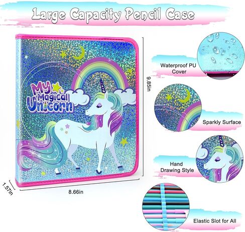 علامات معطرة بالفواكه للأطفال، 57 قطعة من مقلمة يونيكورن هدايا يونيكورن للفتيات بعمر 4 5 6 7 8 9+، هدايا عيد الميلاد للفتيات 4-6-8-12 مجموعة أقلام تلوين فنية مجموعة رسم لوازم in Kuwait