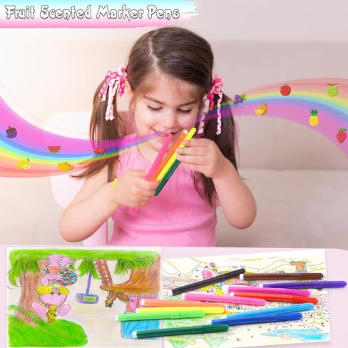 علامات معطرة بالفواكه للأطفال، 57 قطعة من مقلمة يونيكورن هدايا يونيكورن للفتيات بعمر 4 5 6 7 8 9+، هدايا عيد الميلاد للفتيات 4-6-8-12 مجموعة أقلام تلوين فنية مجموعة رسم لوازم in Kuwait