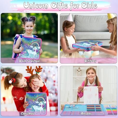 علامات معطرة بالفواكه للأطفال، 57 قطعة من مقلمة يونيكورن هدايا يونيكورن للفتيات بعمر 4 5 6 7 8 9+، هدايا عيد الميلاد للفتيات 4-6-8-12 مجموعة أقلام تلوين فنية مجموعة رسم لوازم in Kuwait