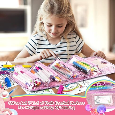 Biulotter 60pcs Fruit Scented Markers Set with Unicorn Pencil Case for Girls,Scented Markers for Kids,Coloring Set for Kids Ages 4-8,Art Supplies for Kids 4-6, Birthday Chirstmas Easter Gifts in Kuwait