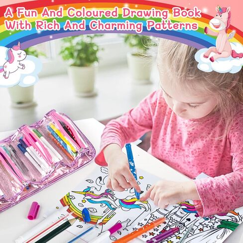 Biulotter 60pcs Fruit Scented Markers Set with Unicorn Pencil Case for Girls,Scented Markers for Kids,Coloring Set for Kids Ages 4-8,Art Supplies for Kids 4-6, Birthday Chirstmas Easter Gifts in Kuwait