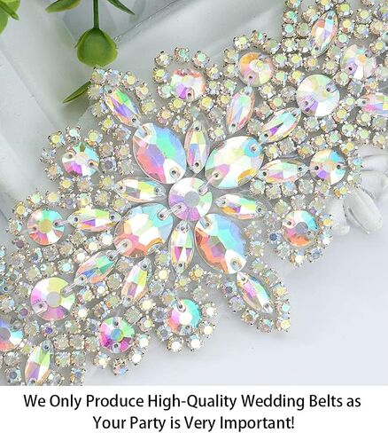 ShiDianYi Elegant Sash/Wedding Applique - Rhinestones Hot Fix or Sew On Belt Sash for Dress in Kuwait
