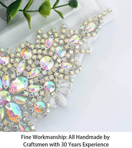 ShiDianYi Elegant Sash/Wedding Applique - Rhinestones Hot Fix or Sew On Belt Sash for Dress in Kuwait