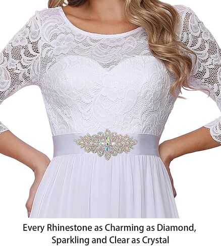 ShiDianYi Elegant Sash/Wedding Applique - Rhinestones Hot Fix or Sew On Belt Sash for Dress in Kuwait