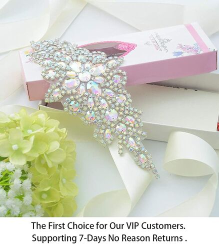 ShiDianYi Elegant Sash/Wedding Applique - Rhinestones Hot Fix or Sew On Belt Sash for Dress in Kuwait