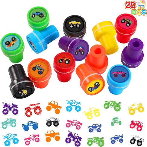 طوابع شاحنة للأطفال - 28 قطعة من طوابع التحبير الذاتي ذات الطابع الكرتوني، لوازم حفلات أعياد الميلاد، حشوات حقيبة الهدايا، مكافآت الفصول الدراسية، جوائز هدايا الحفلات للأولاد والبنات in Kuwait