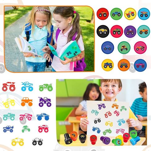 طوابع شاحنة للأطفال - 28 قطعة من طوابع التحبير الذاتي ذات الطابع الكرتوني، لوازم حفلات أعياد الميلاد، حشوات حقيبة الهدايا، مكافآت الفصول الدراسية، جوائز هدايا الحفلات للأولاد والبنات in Kuwait