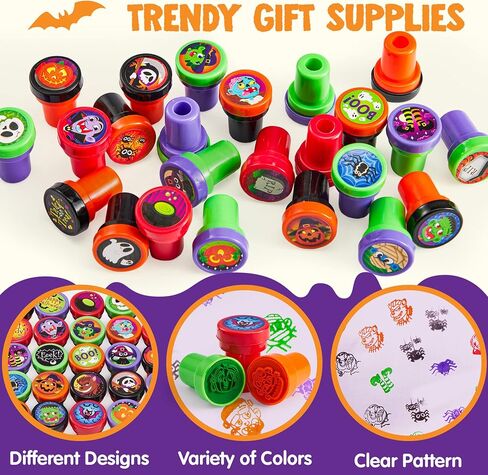 JOYIN 100 Pieces Halloween Assorted Stampers Kids Self-Ink Stamps (25 Designs, 4 Colors Trick or Treat Spooky Stamps) for Halloween Party Supplies, Goodies Bags, Classroom Game Reward Prizes in Saudi Arabia