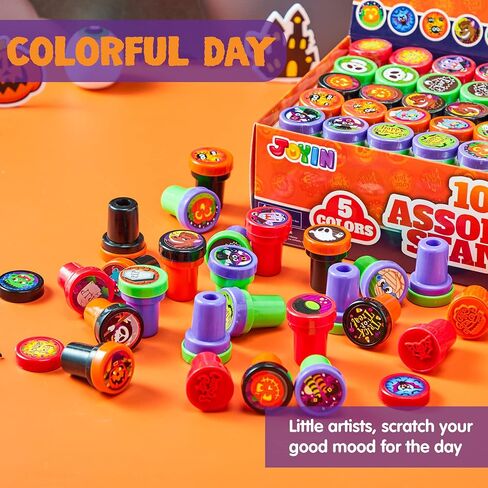 JOYIN 100 Pieces Halloween Assorted Stampers Kids Self-Ink Stamps (25 Designs, 4 Colors Trick or Treat Spooky Stamps) for Halloween Party Supplies, Goodies Bags, Classroom Game Reward Prizes in Saudi Arabia