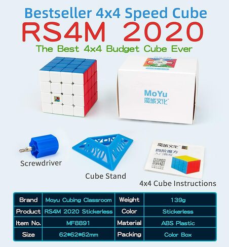 CuberShop Moyu RS4M 2020 مكعب السرعة، ألغاز مكعب سرعة 4x4 مغناطيسي فعال من حيث التكلفة، MFJS Cubing Classroom 4 × 4 مكعب سرعة احترافي بدون ملصقات (RS 4M 2020 بدون ملصقات) مكعب الميزانية in Kuwait