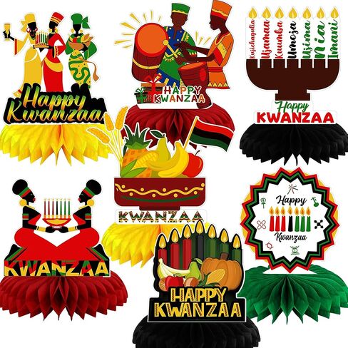 7 Pcs Kwanzaa Honeycomb Table Centerpieces, Happy Kwanzaa Honeycomb Centerpieces African Heritage Holiday Table Decorations for Kwanzaa Holiday Party Supplies,7.87"x9.84" in Kuwait
