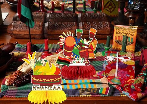 7 Pcs Kwanzaa Honeycomb Table Centerpieces, Happy Kwanzaa Honeycomb Centerpieces African Heritage Holiday Table Decorations for Kwanzaa Holiday Party Supplies,7.87"x9.84" in Kuwait