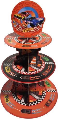 3 Tiers Hot Car Birthday Party Decorations Cupcake Stand Wheels Car Party Supplies Cupcake Holder Racing Car Theme Party Favers for Baby Shower Boys Kids Birthday Party Decor in Saudi Arabia