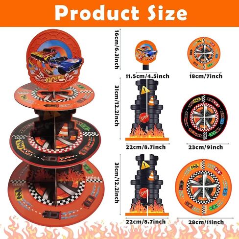 3 Tiers Hot Car Birthday Party Decorations Cupcake Stand Wheels Car Party Supplies Cupcake Holder Racing Car Theme Party Favers for Baby Shower Boys Kids Birthday Party Decor in Saudi Arabia