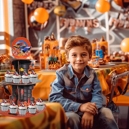 3 Tiers Hot Car Birthday Party Decorations Cupcake Stand Wheels Car Party Supplies Cupcake Holder Racing Car Theme Party Favers for Baby Shower Boys Kids Birthday Party Decor in Saudi Arabia