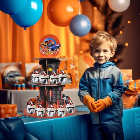 3 Tiers Hot Car Birthday Party Decorations Cupcake Stand Wheels Car Party Supplies Cupcake Holder Racing Car Theme Party Favers for Baby Shower Boys Kids Birthday Party Decor in Saudi Arabia