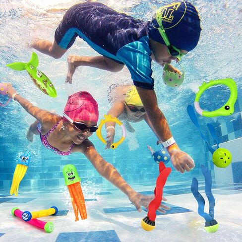 لعبة الحياة 16 قطعة من ألعاب السباحة في حمام السباحة للأطفال، ألعاب السباحة للأطفال، ممارسة الغوص، ألعاب السباحة مع حمام السباحة، طوربيد مزلق، سمك القرش، حمام السباحة، حورية البحر، ألعاب الغوص تحت الماء، ألعاب مائية للأولاد والبنات in Kuwait