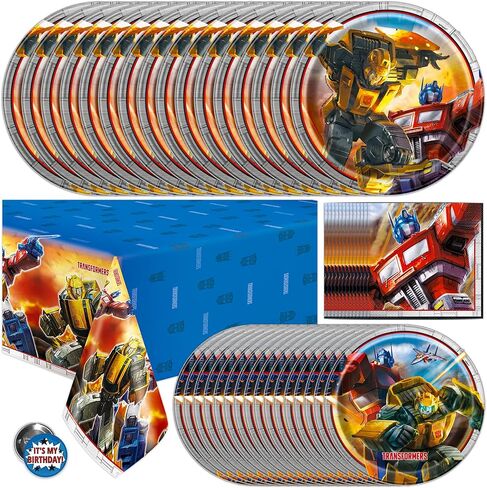 Transformers Birthday Party Supplies | Serves 16 Guests | Transformers Party Supplies | Transformer Dinner & Cake Plates, Napkins, Tablecover, Button | Officially Licensed in Saudi Arabia