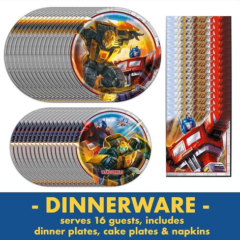 Transformers Birthday Party Supplies | Serves 16 Guests | Transformers Party Supplies | Transformer Dinner & Cake Plates, Napkins, Tablecover, Button | Officially Licensed in Saudi Arabia