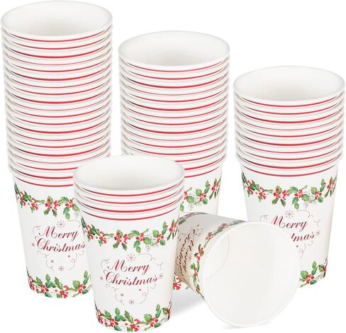 60 قطعة من أكواب ورقية لعيد الميلاد من UVTQSSP، سعة 9 أونصة، أكواب حفلات عيد الميلاد للاستعمال مرة واحدة لمستلزمات حفلات عيد الميلاد، الشاي والقهوة والماء والمشروبات الساخنة والباردة in Kuwait