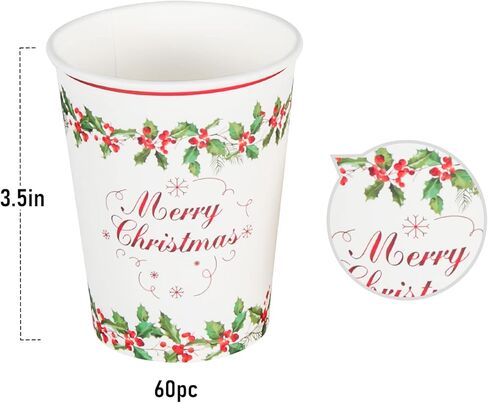 60 قطعة من أكواب ورقية لعيد الميلاد من UVTQSSP، سعة 9 أونصة، أكواب حفلات عيد الميلاد للاستعمال مرة واحدة لمستلزمات حفلات عيد الميلاد، الشاي والقهوة والماء والمشروبات الساخنة والباردة in Kuwait