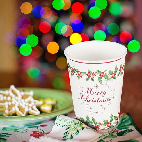 60 قطعة من أكواب ورقية لعيد الميلاد من UVTQSSP، سعة 9 أونصة، أكواب حفلات عيد الميلاد للاستعمال مرة واحدة لمستلزمات حفلات عيد الميلاد، الشاي والقهوة والماء والمشروبات الساخنة والباردة in Kuwait