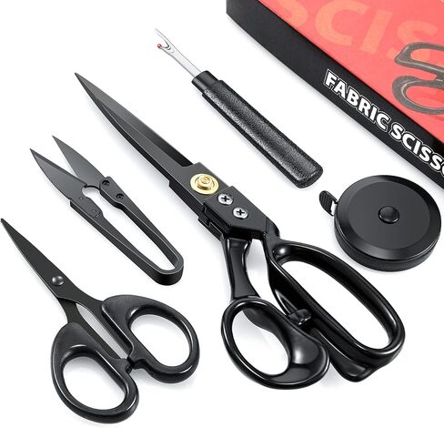 9 Inch Fabric Scissors Tailor Sewing Shears for Fabric Cutting Heavy Duty Tailor Scissors for Quilting Sewing and Dressmaking with Tape Measure, Thread Snips, Seam Rippers (Black, Classic Style) in Kuwait
