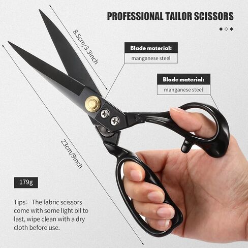 9 Inch Fabric Scissors Tailor Sewing Shears for Fabric Cutting Heavy Duty Tailor Scissors for Quilting Sewing and Dressmaking with Tape Measure, Thread Snips, Seam Rippers (Black, Classic Style) in Kuwait