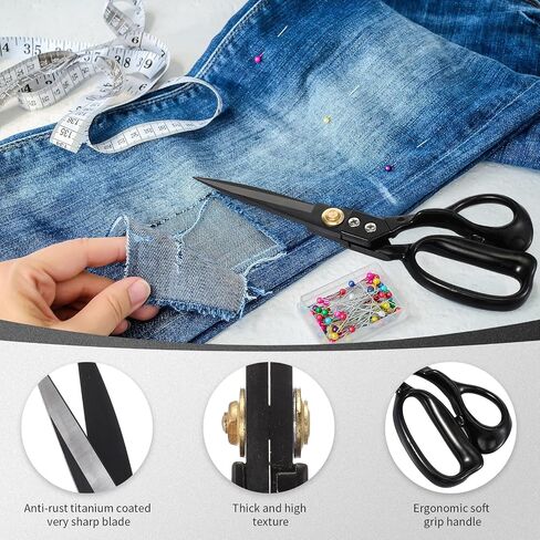9 Inch Fabric Scissors Tailor Sewing Shears for Fabric Cutting Heavy Duty Tailor Scissors for Quilting Sewing and Dressmaking with Tape Measure, Thread Snips, Seam Rippers (Black, Classic Style) in Kuwait