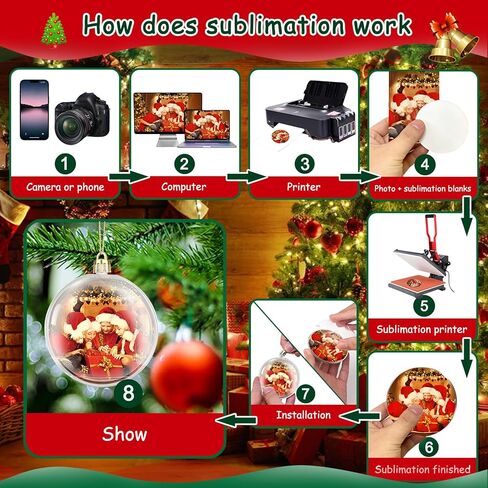 BSRESIN فراغات التسامي صورة زخرفة الكرة، منتجات الفراغات زخرفة عيد الميلاد التسامي، إطار الصورة التسامي الفراغات الحلي هدية مصنوعة يدويا لعيد الميلاد، الحرف اليدوية للبالغين (جولة، 6 حزمة) in Kuwait