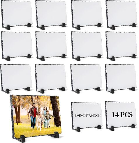 YOUKE OLA 14 Pack Sublimation Slate Blank Rock Stone Photo Rectangular Frame Heat Transfer Plaque Picture Frame with Display Holder for Birthday, Wedding 5.9 x 7.9 Inch in Saudi Arabia