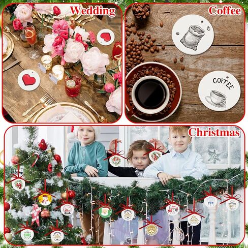 Soaoo 100 Pcs Sublimation Ornament Blanks 3 Inch Round Ceramic Christmas Ornaments White Ceramic Ornaments DIY Blank Hanging Ornaments Bulk with Red Satin Ribbon for Craft Christmas Tree Decor in Saudi Arabia