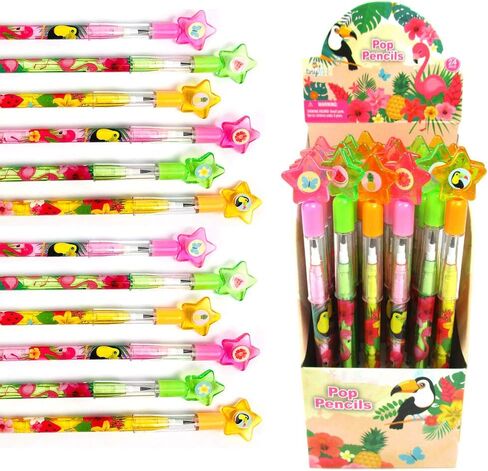 TINYMILLS 24 Pcs Flamingo Tropical Luau Multi Point Stackable Pencil with Eraser for Flamingo Luau Birthday Party Favor Prize Carnival Goodie Bag Stuffers Classroom Rewards in Saudi Arabia