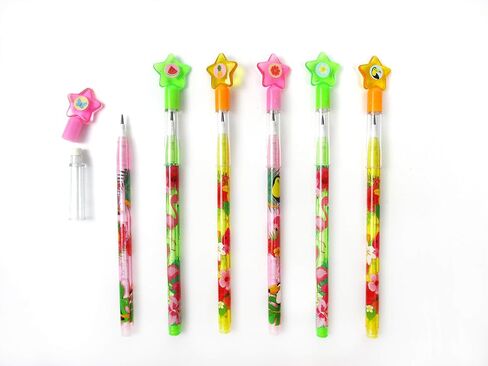 TINYMILLS 24 Pcs Flamingo Tropical Luau Multi Point Stackable Pencil with Eraser for Flamingo Luau Birthday Party Favor Prize Carnival Goodie Bag Stuffers Classroom Rewards in Saudi Arabia