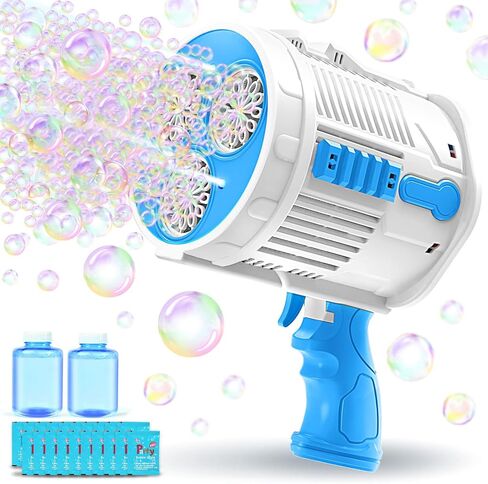 آلة مسدس فقاعات أوتوماتيكية من FEREDO KIDS - آلة فقاعات ملونة مع أضواء LED متضمنة 20 عبوة من محلول الفقاعات هدية خارجية للأطفال البالغين وحفلات أعياد الميلاد وحفلات الزفاف (أزرق وأصفر) in Kuwait