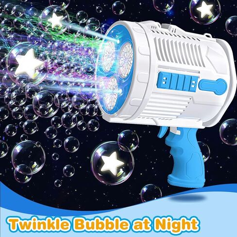آلة مسدس فقاعات أوتوماتيكية من FEREDO KIDS - آلة فقاعات ملونة مع أضواء LED متضمنة 20 عبوة من محلول الفقاعات هدية خارجية للأطفال البالغين وحفلات أعياد الميلاد وحفلات الزفاف (أزرق وأصفر) in Kuwait