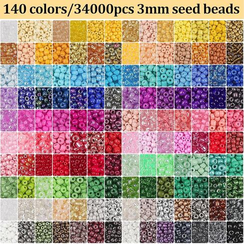 مجموعة 34000 قطعة من الخرز الزجاجي 3 مم لصنع المجوهرات، 140 لونًا من الخرز الصغير مع خرز الحروف المعلقة وحلقات القفز للأساور وقلادة وحلقات القرط، DIY، الفن، الهدايا والحرف اليدوية in Kuwait