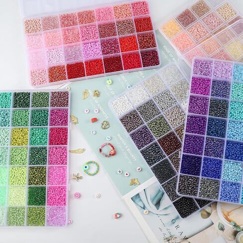 مجموعة 34000 قطعة من الخرز الزجاجي 3 مم لصنع المجوهرات، 140 لونًا من الخرز الصغير مع خرز الحروف المعلقة وحلقات القفز للأساور وقلادة وحلقات القرط، DIY، الفن، الهدايا والحرف اليدوية in Kuwait
