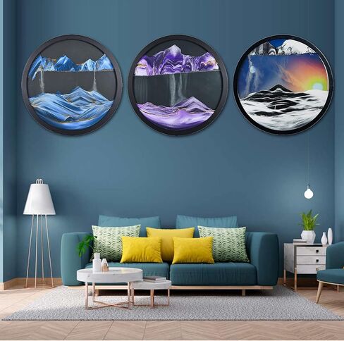 24'' Moving Sand Art Decor, 360 ° Rotation Wall Art Sculpture Decoration 3D Sand Art Liquid Motion Sand Painting Art Living Room Home Office Decoration for Art Gallery Decor in Saudi Arabia