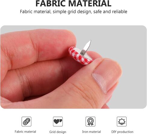 50pcs Round Mini Brads Plaid Cloth Wrapped Metal Brad Fasteners Pins Pastel for Paper Craft DIY Stamping Scrapbooking Home Wall Decor Red in Saudi Arabia