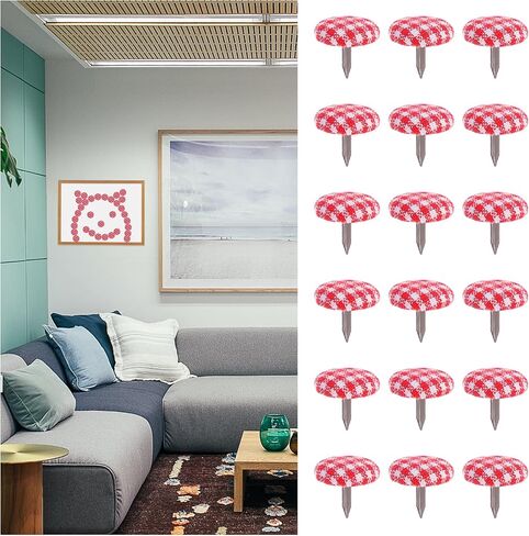 50pcs Round Mini Brads Plaid Cloth Wrapped Metal Brad Fasteners Pins Pastel for Paper Craft DIY Stamping Scrapbooking Home Wall Decor Red in Saudi Arabia